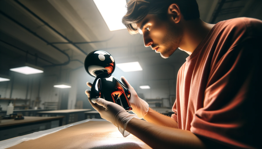 An artist with the finished sculpture in his hands