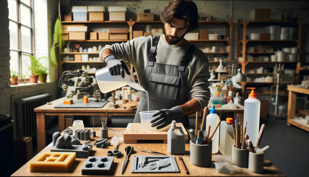 An artist creating resin mold