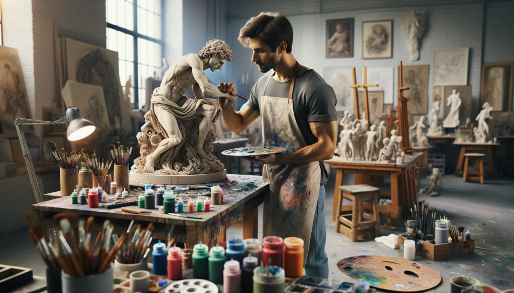 an artist painting sculpture